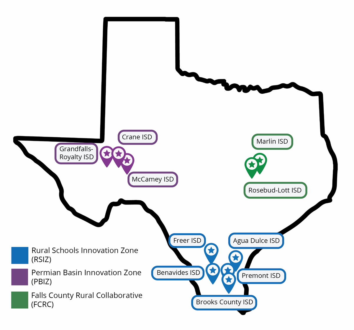 A map of Texas showing R-PEP districts